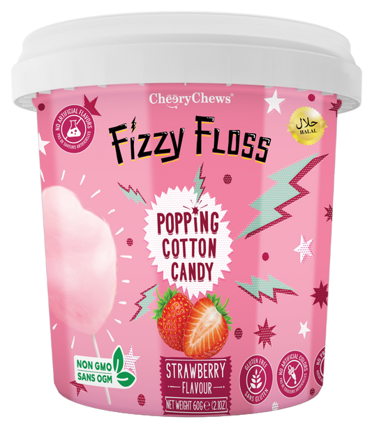 CheeryChews - Fizzy Floss TikTok ASMR Cotton Candy - Strawberry, 60 Gram/2.1 oz