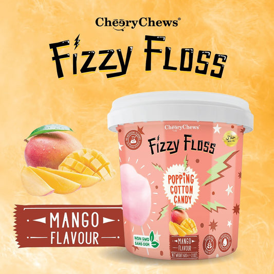 CheeryChews - Fizzy Floss TikTok ASMR Cotton Candy - Mango, 60 Gram/2.1 oz